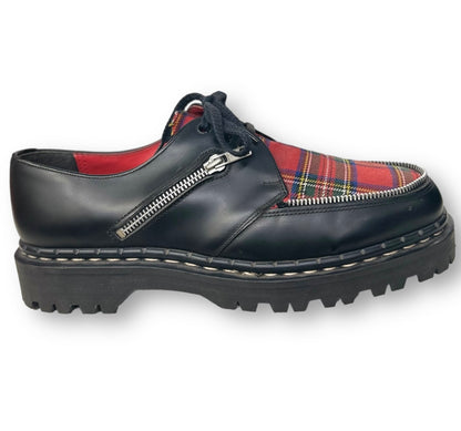 Tredair Black Leather/Tartan Zipper 3 Eyelet Tie Oxford Shoe