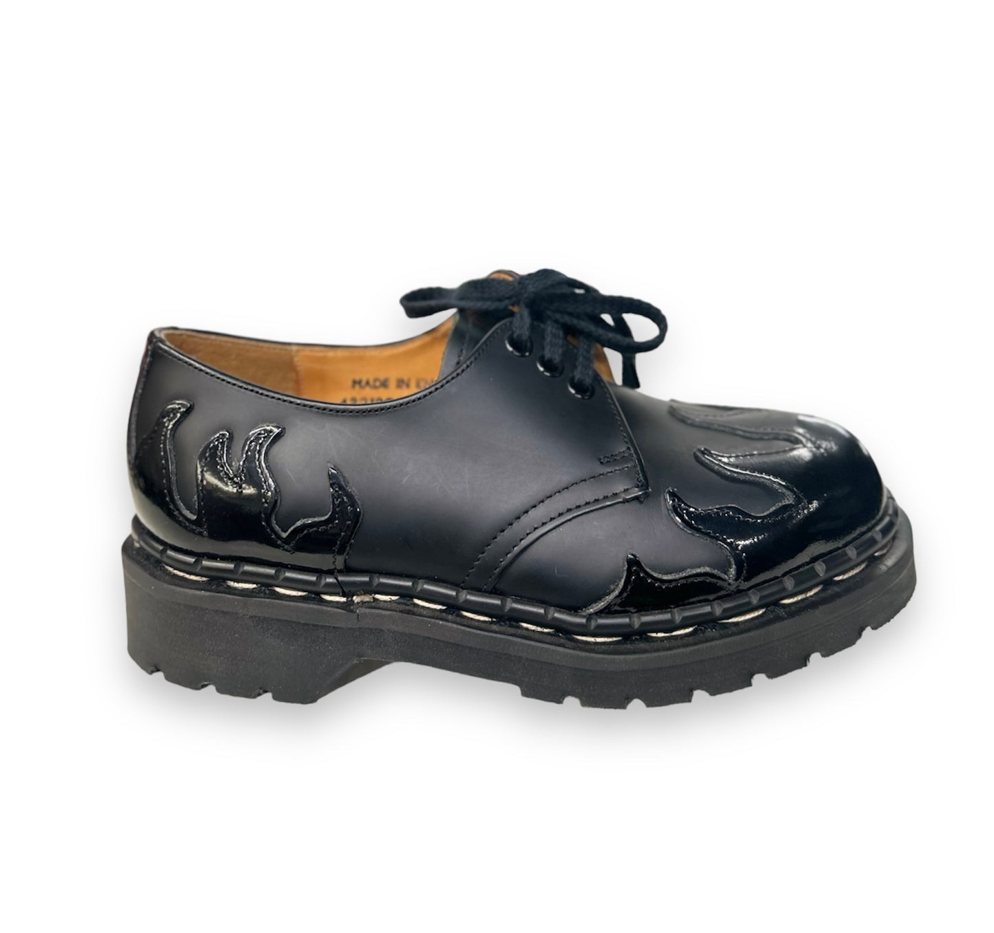 Tredair Black Leather/Patent Flame 3 Eyelet Tie Oxford Shoe