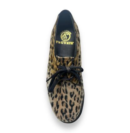 Tredair Leopard Fur Fabric 3 Eyelet Tie Oxford Shoe