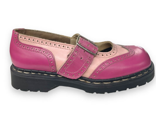 Tredair Light Pink/Dark Pink Brogued Mary Jane Sandal