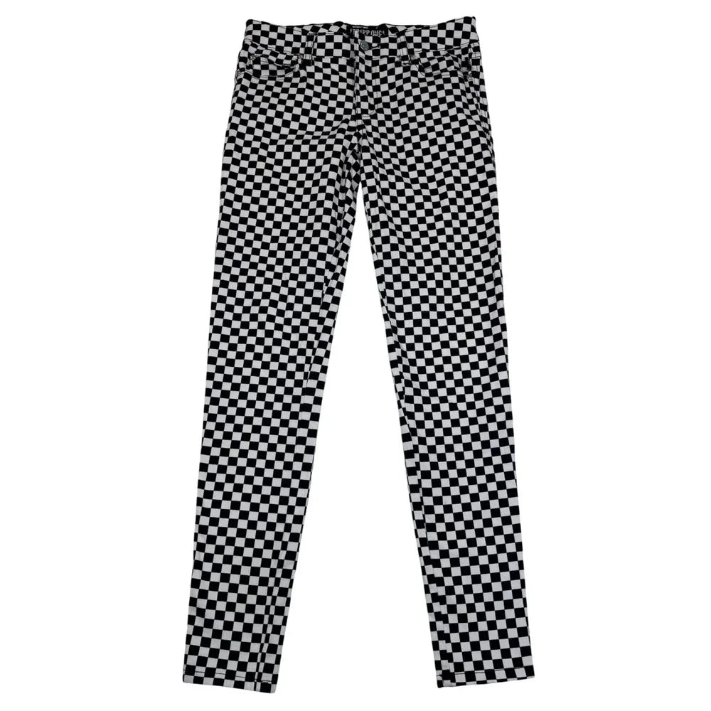 Black and white checkered pants on a white background