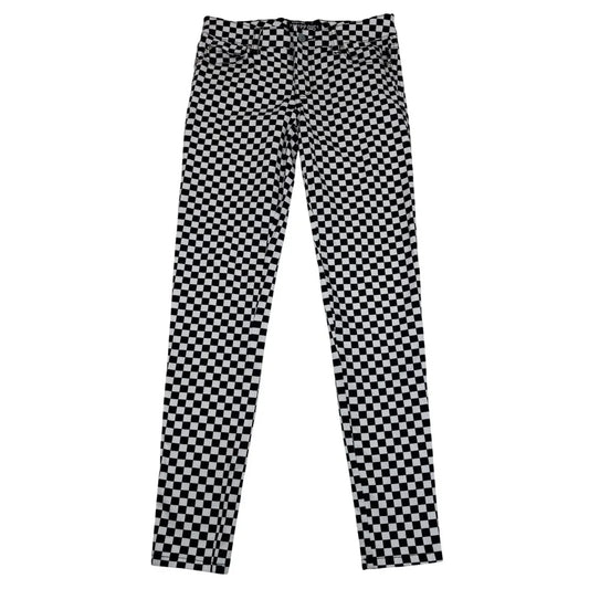 Black and white checkered pants on a white background