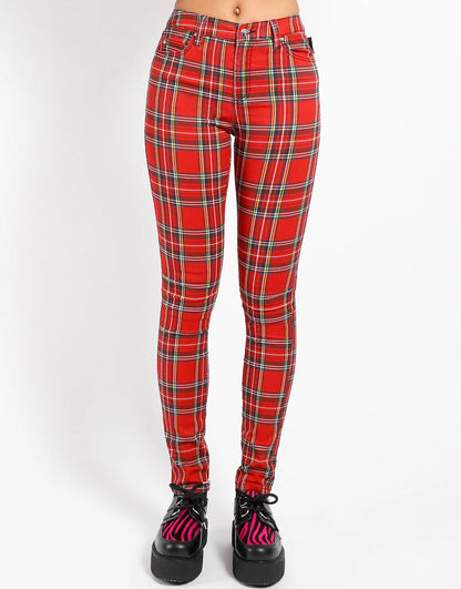 Red plaid pants on a white background