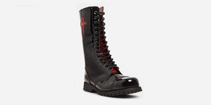 Underground 14 Eye Divine Cross Blk/Red Patent Leather Boots
