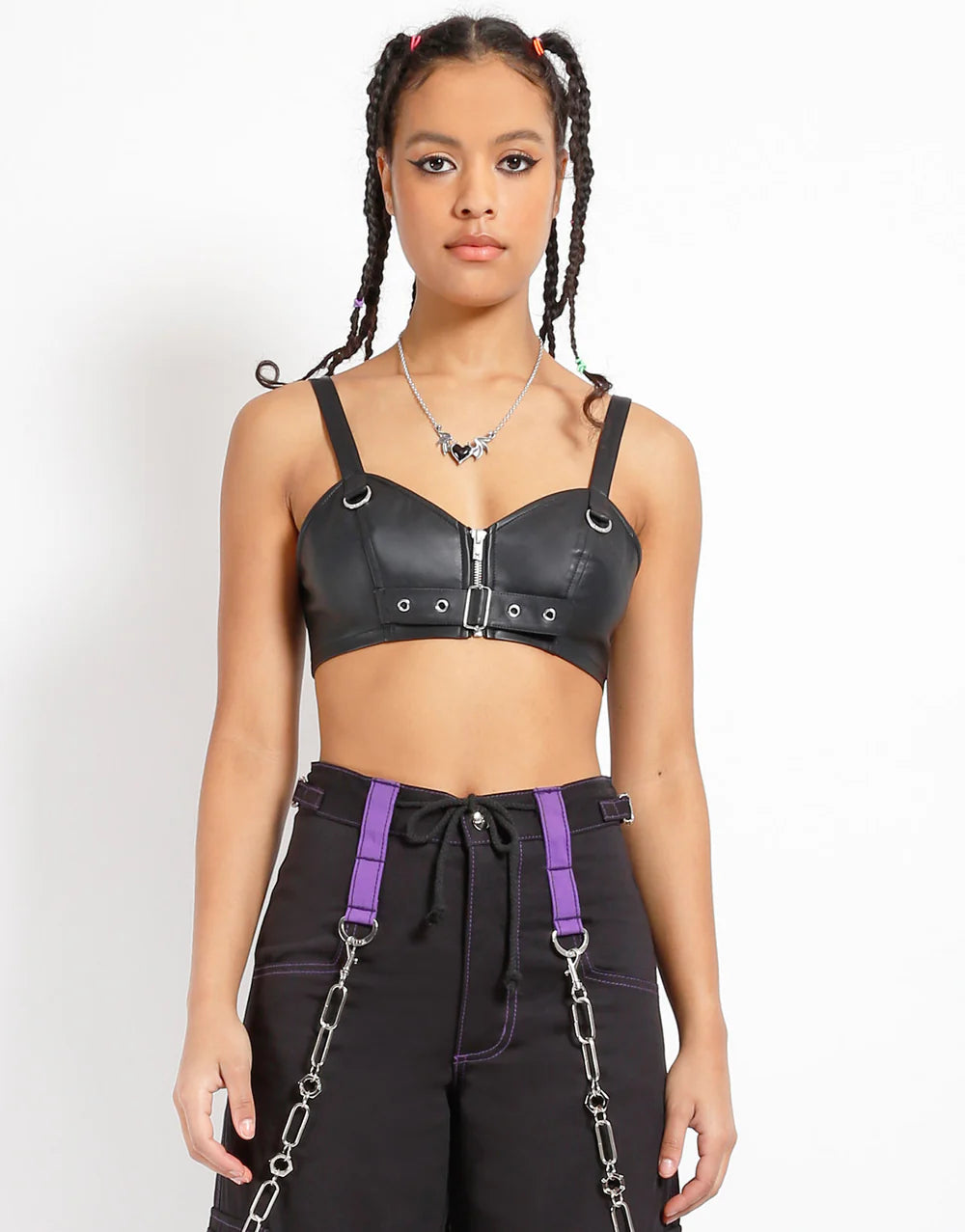 Tripp NYC  FAUX LEATHER BUCKLE CROP HALTER