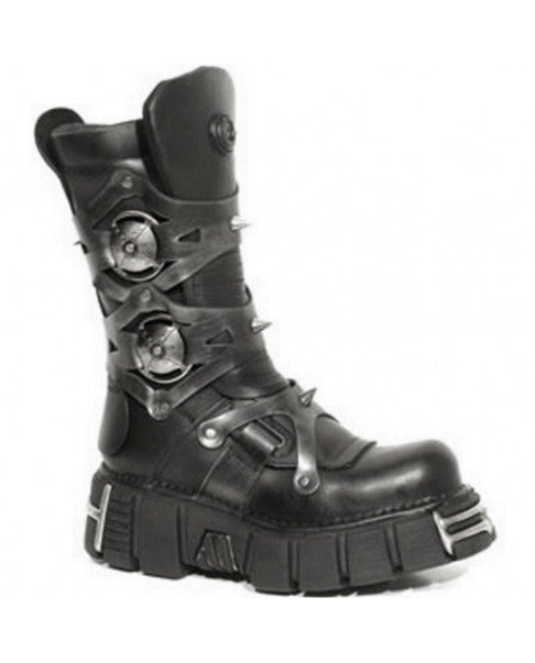 New Rock Black leather wedge boot M-739