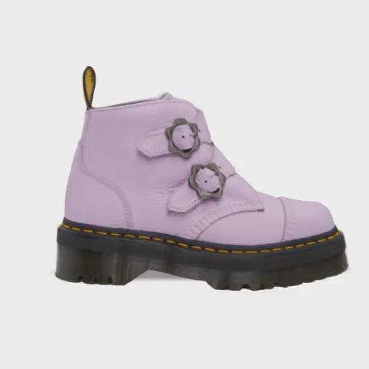 Devon Flower Buckle Leather Platform Boots Lilac