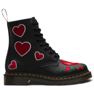 1460 PASCAL HEARTS BLACK+DMS RED SOFTY T+SEQUIN PATCH BOOT