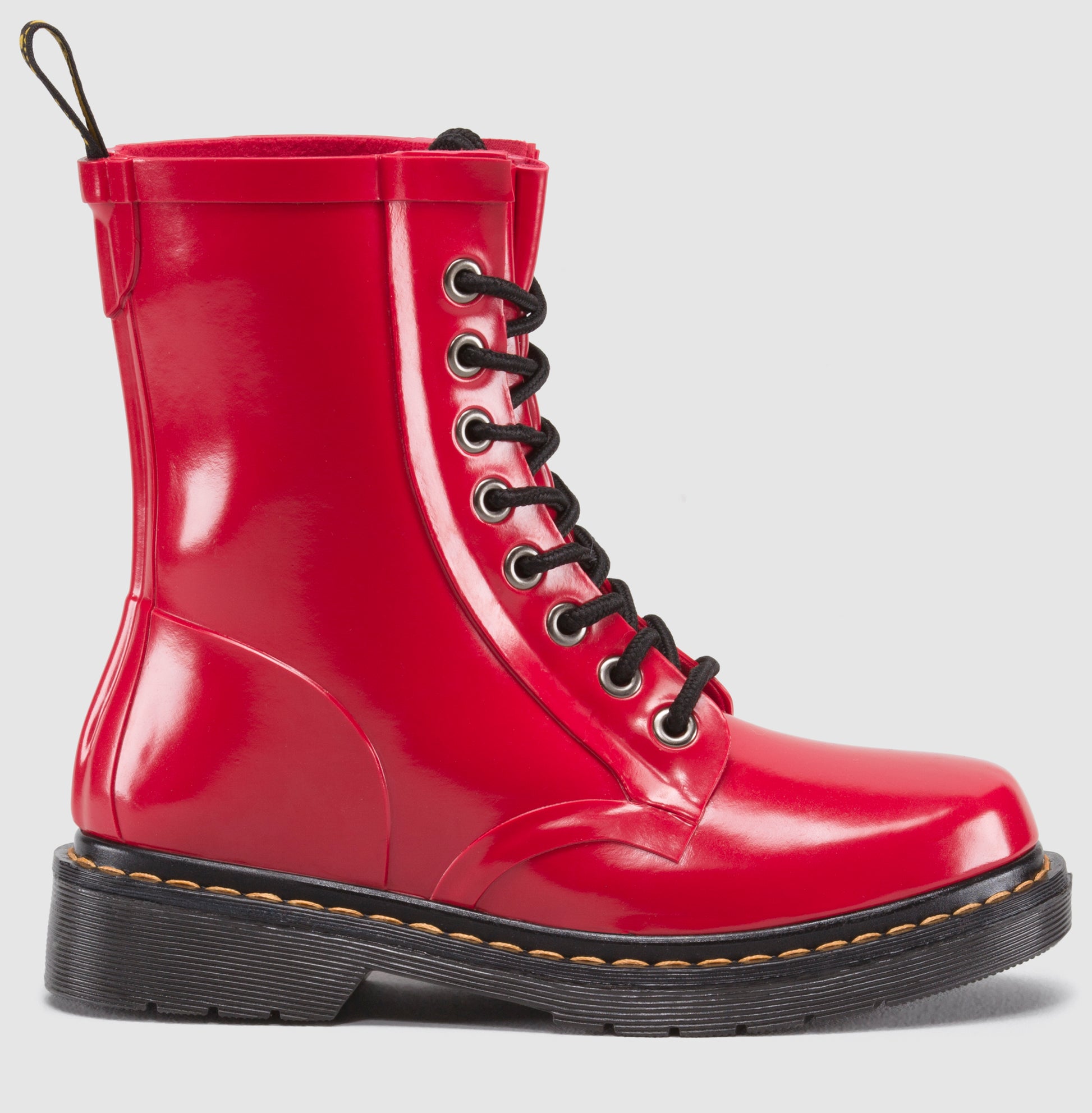 DRENCH RED PATENT RUBBER BOOT