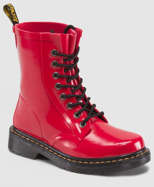 DRENCH RED PATENT RUBBER BOOT