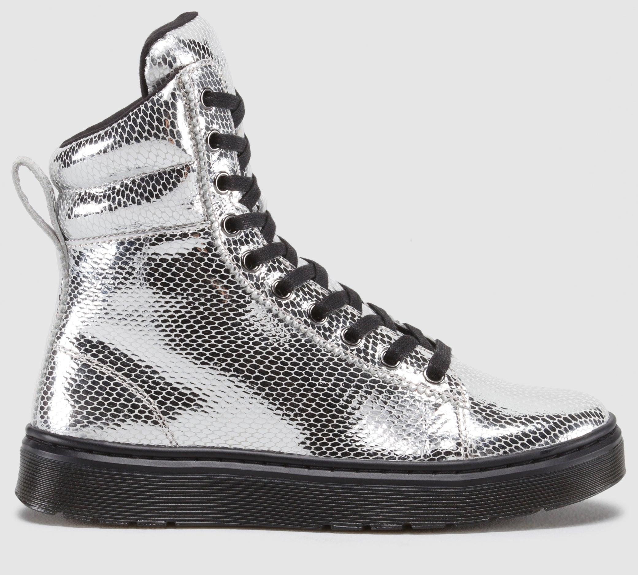 Dr martens hotsell silver metallic snake