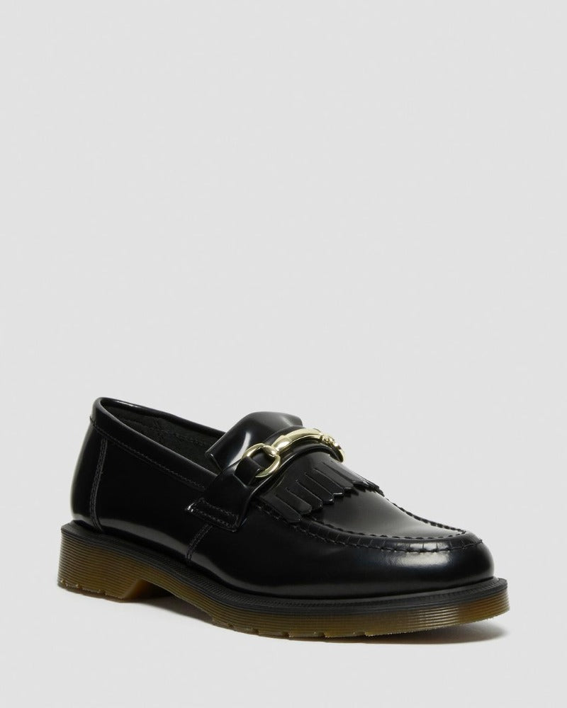 ADRIAN SNAFFLE BLACK POLISHED SMOOTH LEATHER KILTIE LOAFERS