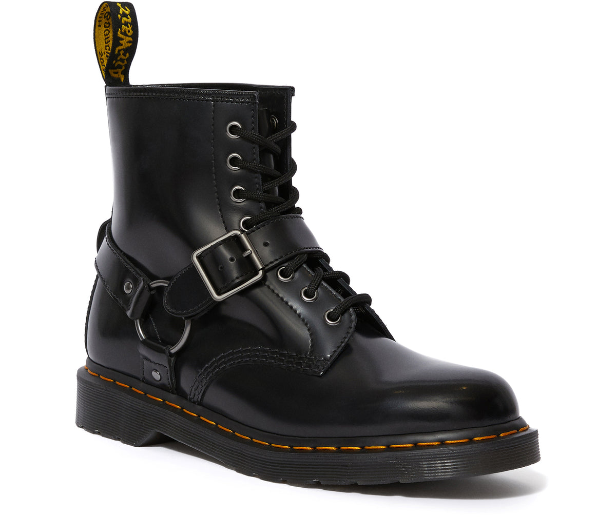 1460 Harness Black Polished Smooth Leather Lace Up Boot 