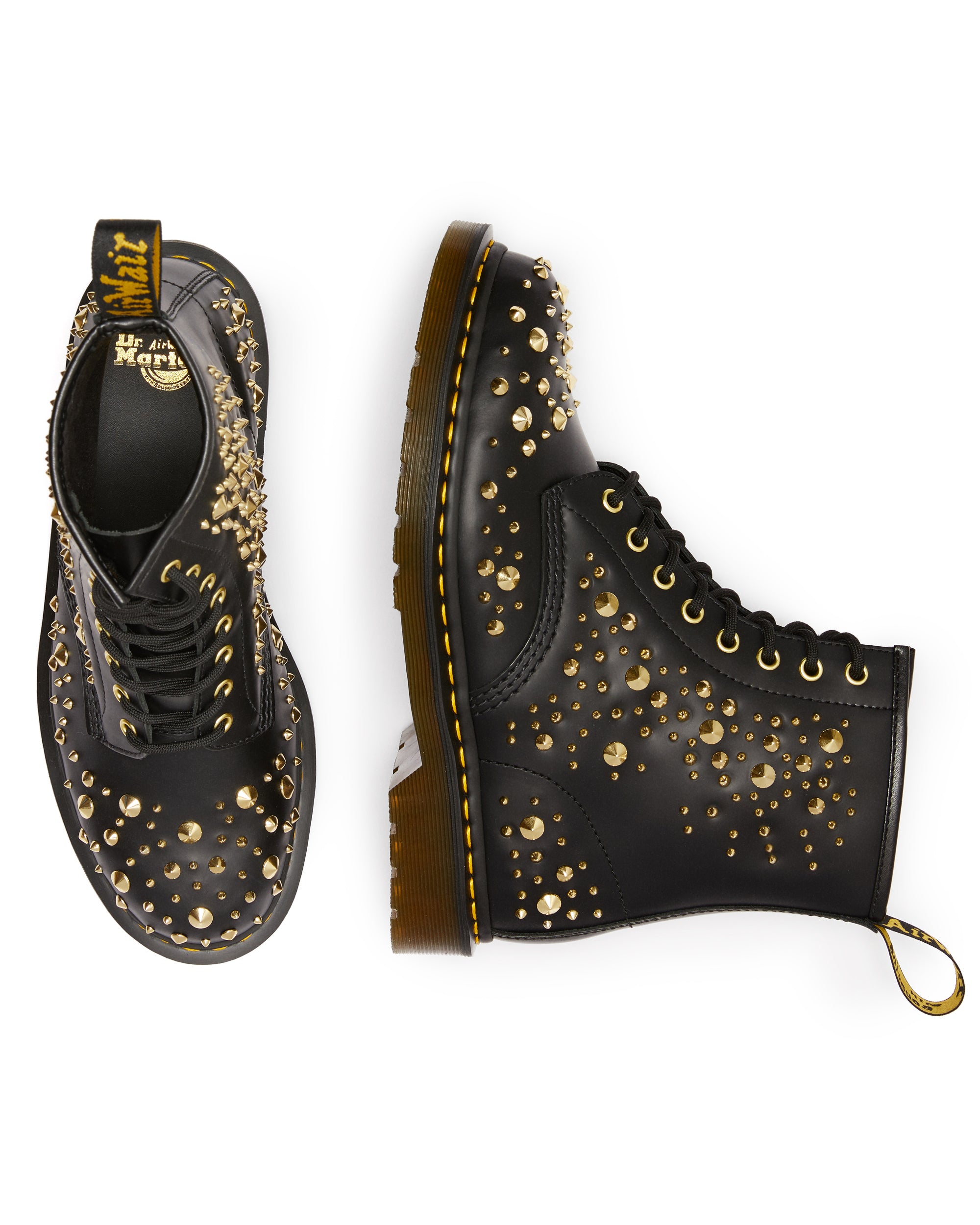1460 Midas Black Smooth Studded Leather Lace Up Boots