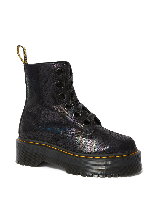 MOLLY BLACK IRIDESCENT CRACKLE LEATHER PLATFORM BOOT