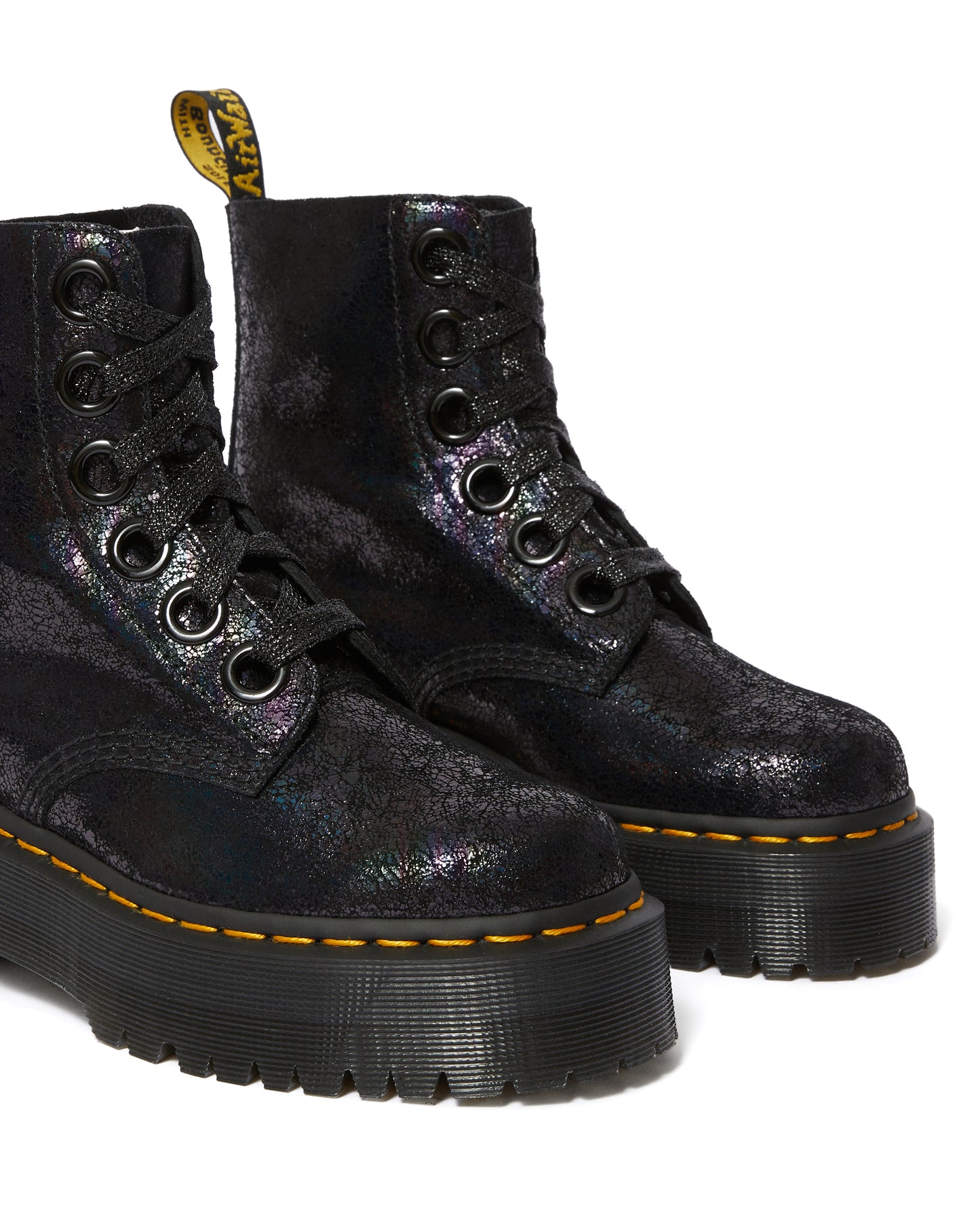 MOLLY BLACK IRIDESCENT CRACKLE LEATHER PLATFORM BOOT