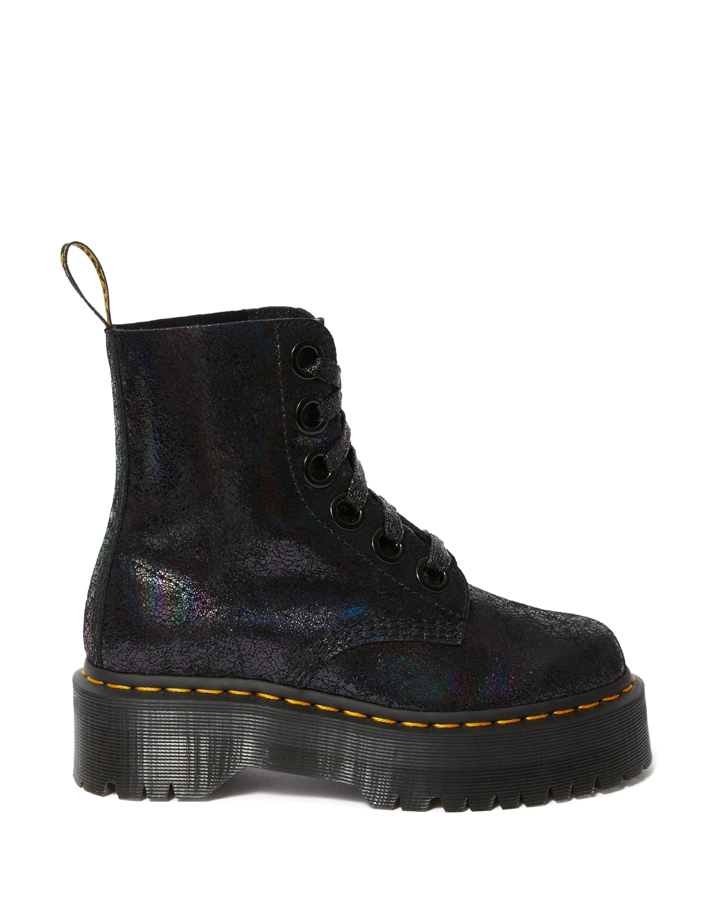 MOLLY BLACK IRIDESCENT CRACKLE LEATHER PLATFORM BOOT