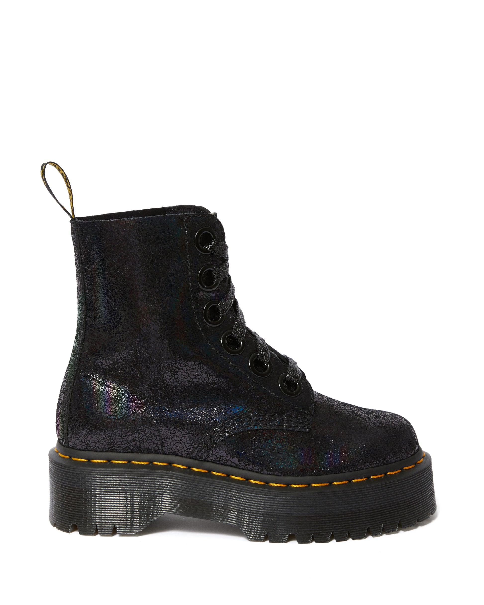 MOLLY BLACK IRIDESCENT CRACKLE LEATHER PLATFORM BOOT – Posers