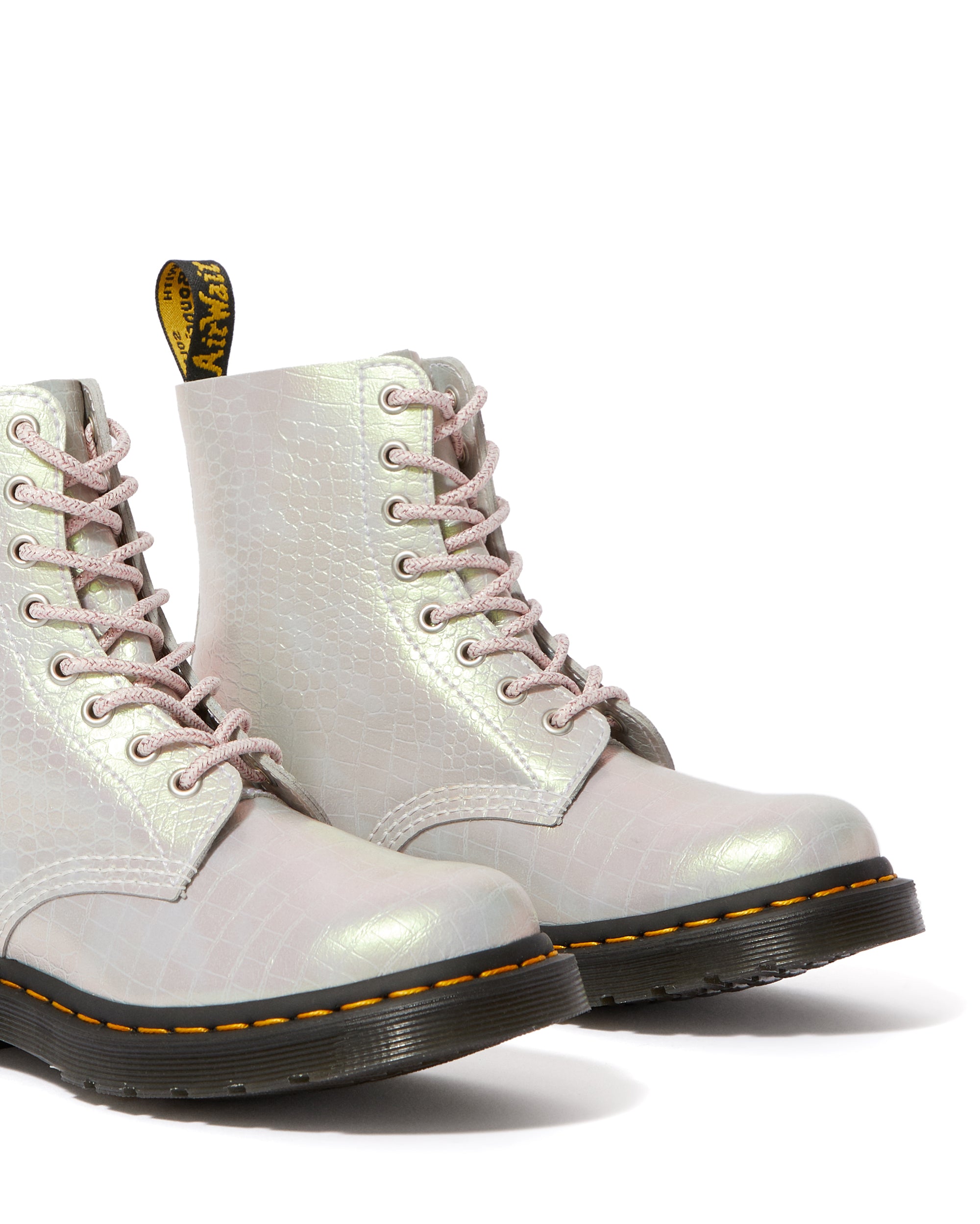 1460 PASCAL PINK IRIDESCENT CROC LEATHER BOOTS – Posers Hollywood