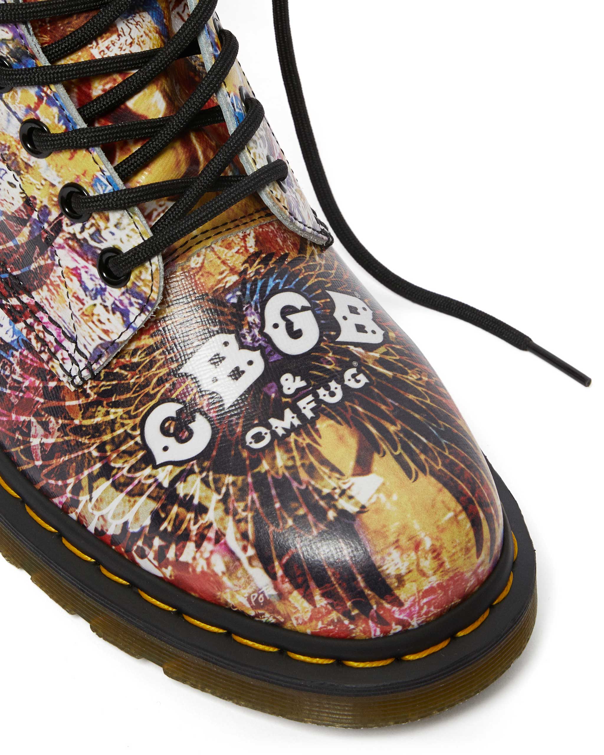 1460 CBGB x OMFUG Multi+Black Backhand Straw Grain+Smooth Leather Lace Up  Boot