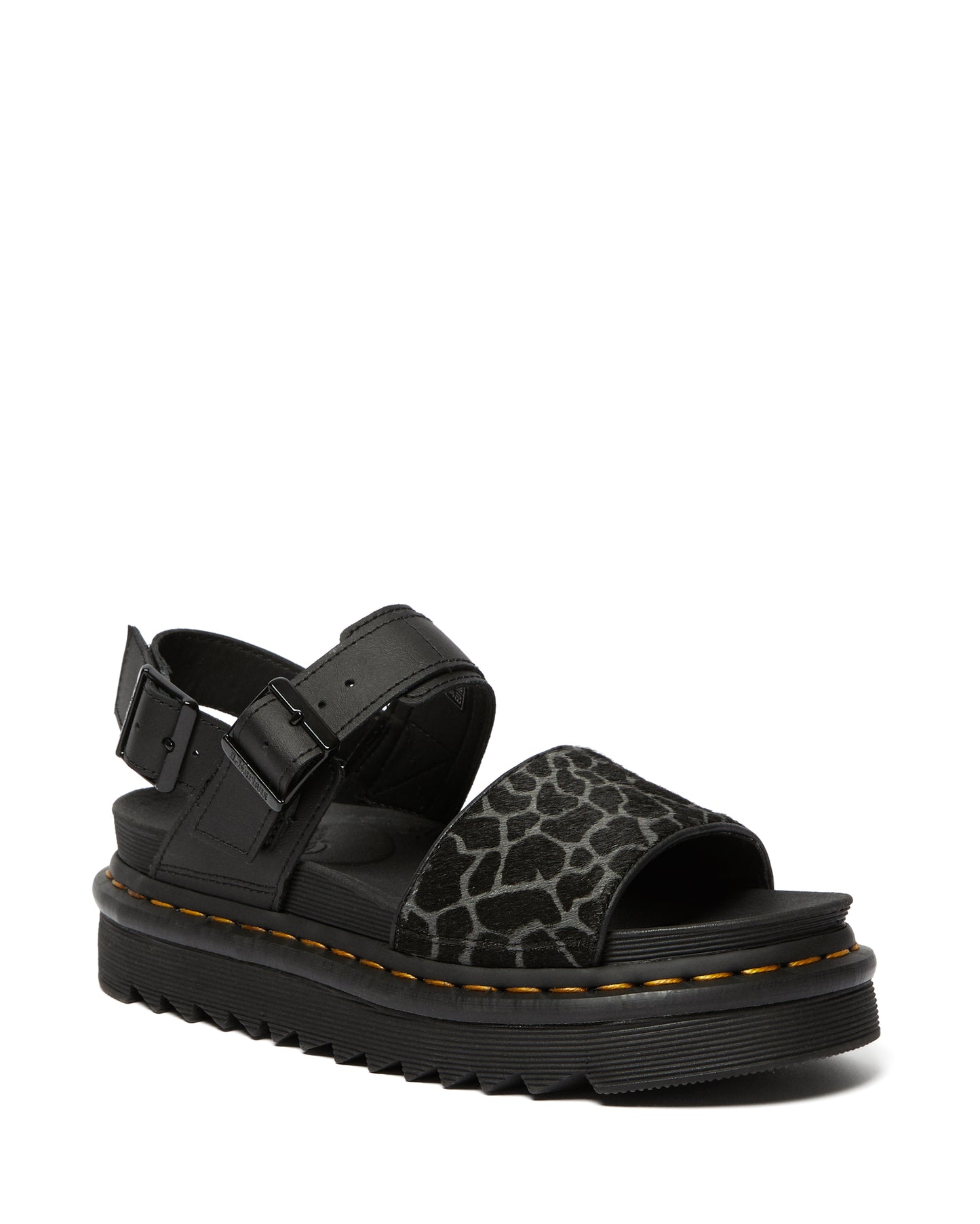 VOSS HAIR ON BLACK/BLACK+GREY GIRAFFE SANDAL