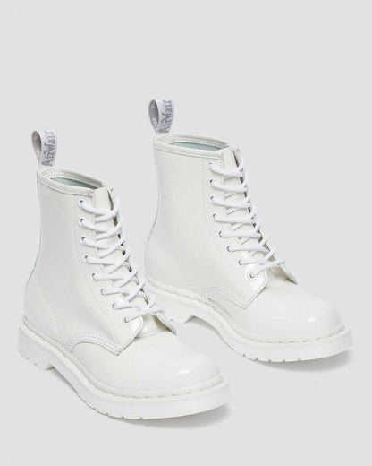 1460 MONO WHITE PATENT LEATHER LACE UP BOOTS