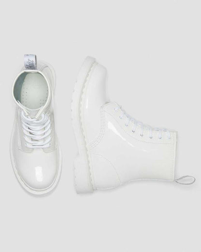 1460 MONO WHITE PATENT LEATHER LACE UP BOOTS