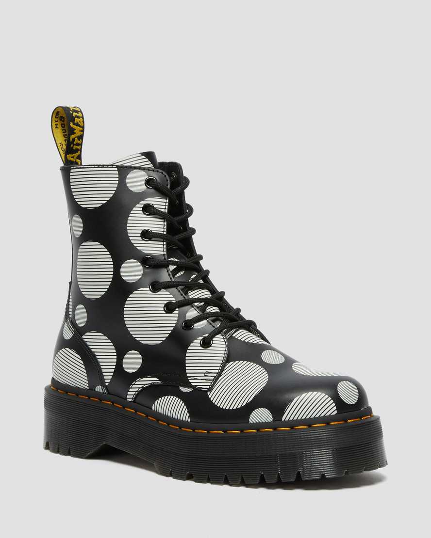 JADON BLACK POLKA DOT SMOOTH LEATHER PLATFORM BOOTS