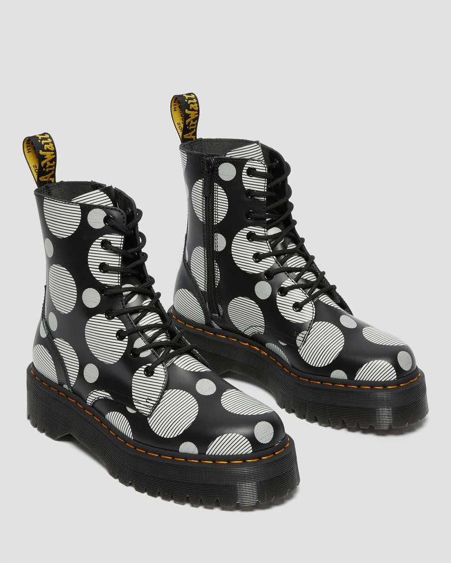 JADON BLACK POLKA DOT SMOOTH LEATHER PLATFORM BOOTS