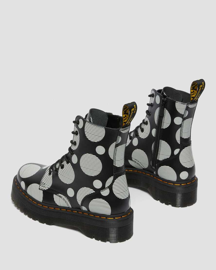 JADON BLACK POLKA DOT SMOOTH LEATHER PLATFORM BOOTS