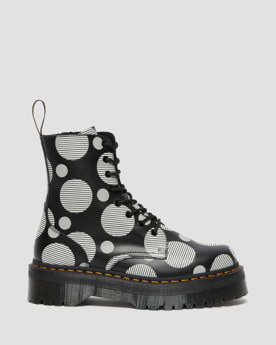 JADON BLACK POLKA DOT SMOOTH LEATHER PLATFORM BOOTS