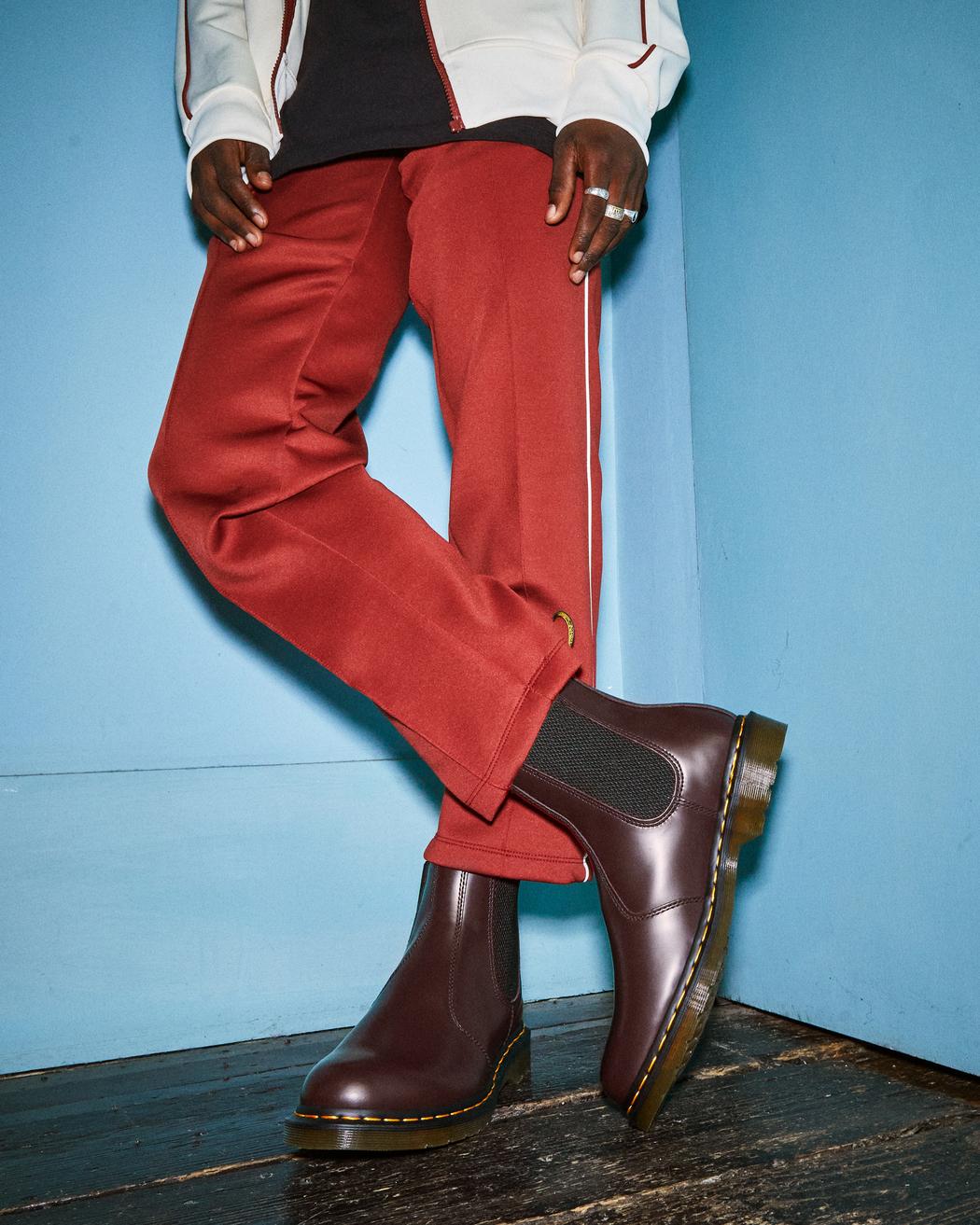 2976 BURGUNDY YELLOW STITCH SMOOTH LEATHER CHELSEA BOOTS Posers Hollywood