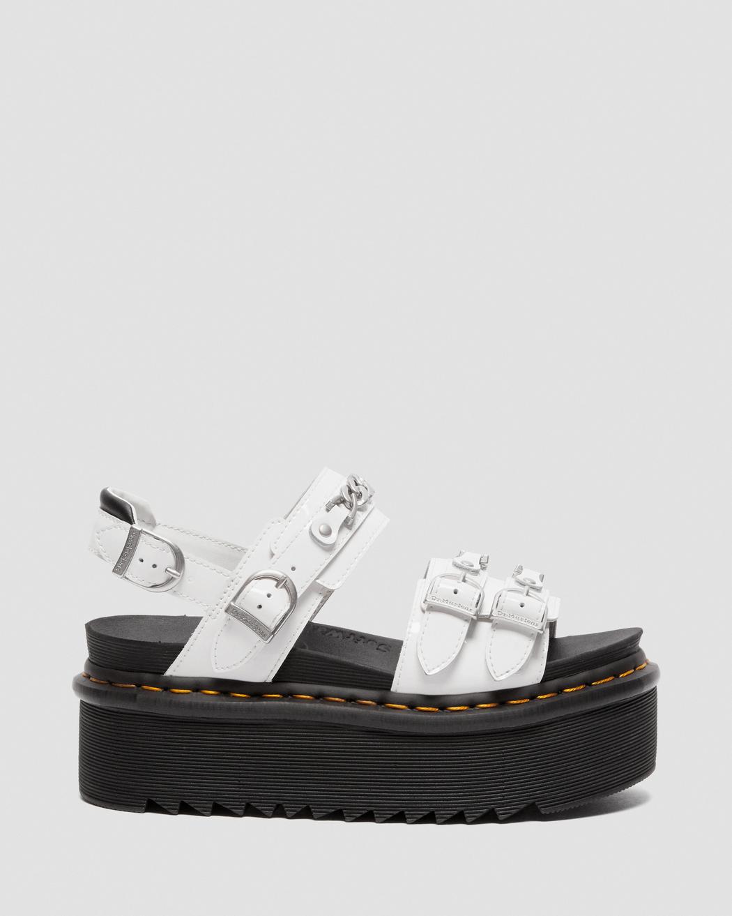 WHITE VOSS II CHAIN PATENT LEATHER PLATFORM SANDALS