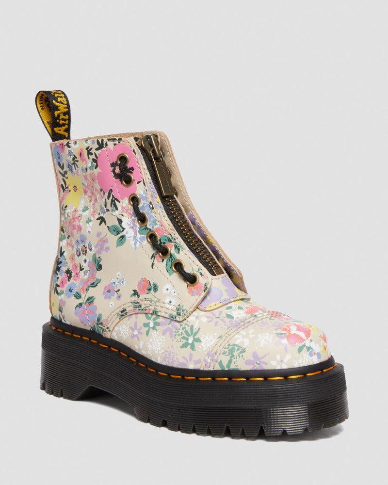 SINCLAIR FLORAL MASH UP LEATHER PLATFORM BOOTS