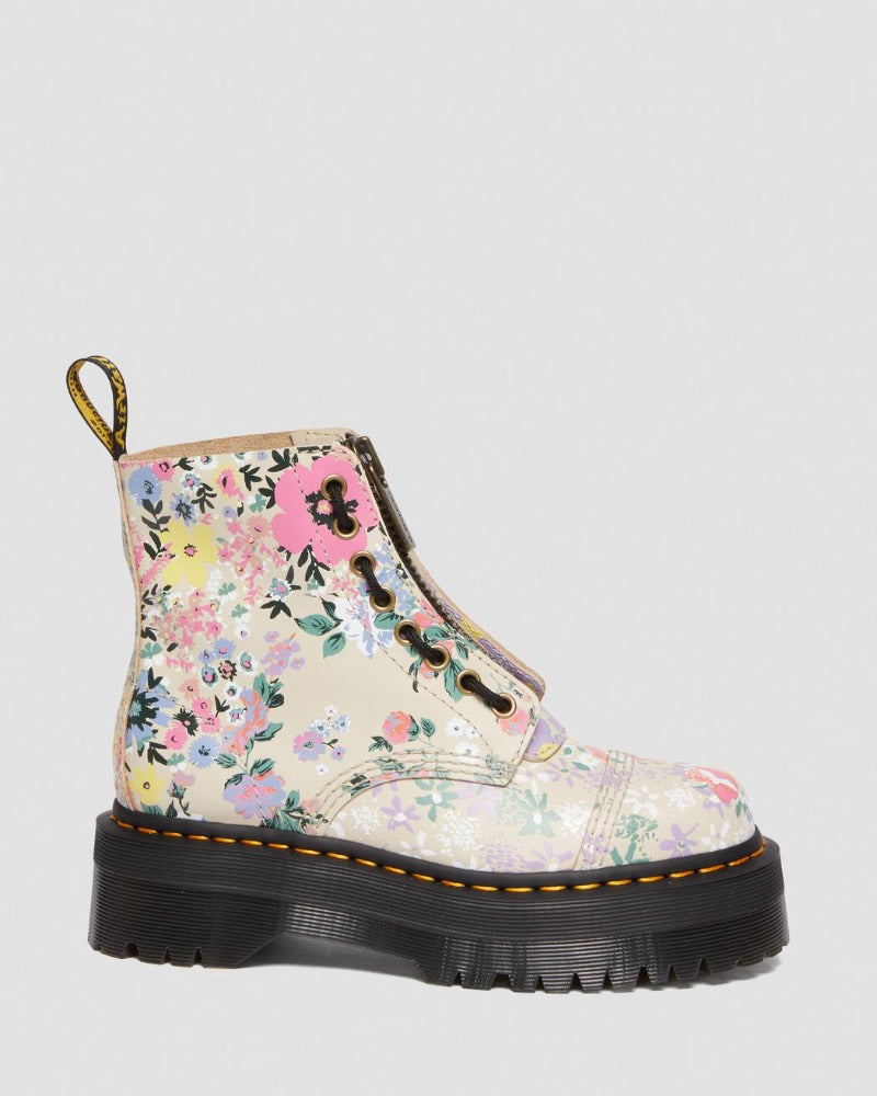 SINCLAIR FLORAL MASH UP LEATHER PLATFORM BOOTS