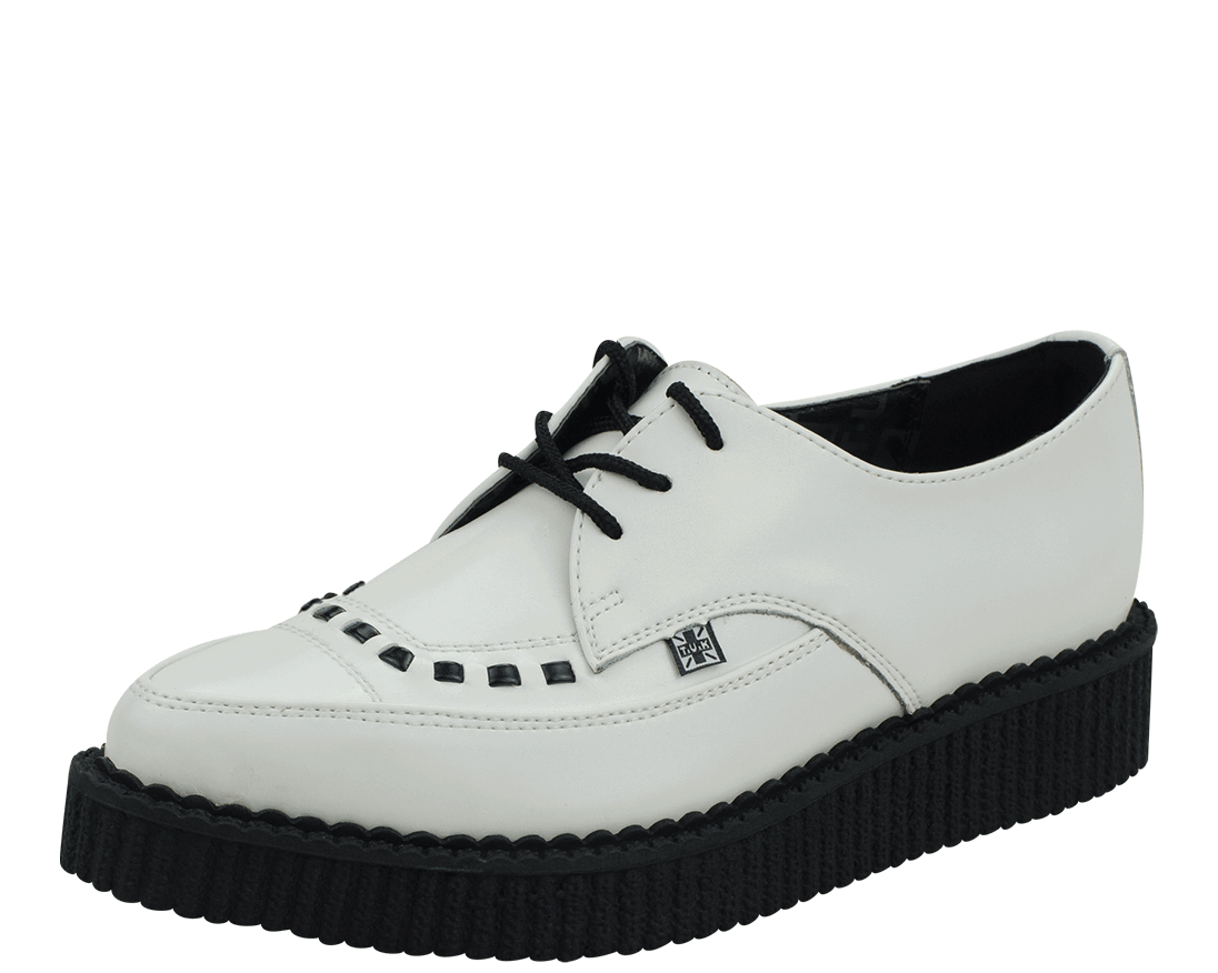 T.U.K Most Basic White Leather Pointed Tie Creeper – Posers Hollywood T.U.K Most Basic White Leather Pointed Tie Creeper – Posers Hollywood
