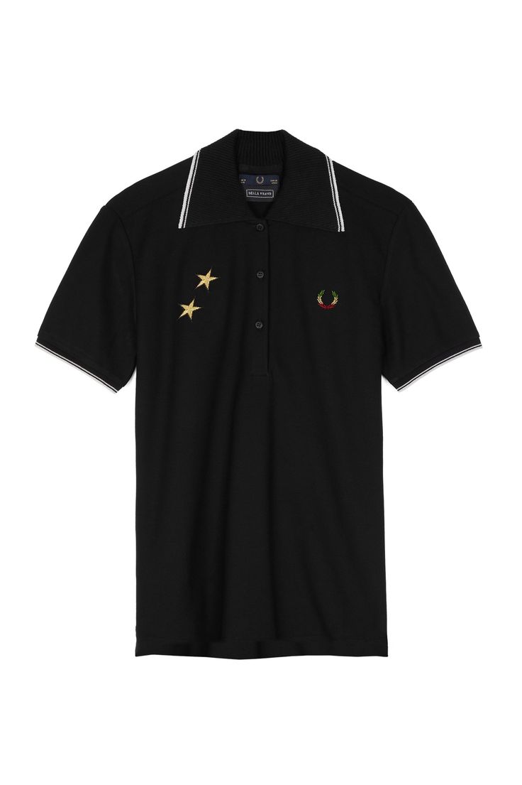 LADIES FRED PERRY x BELLA FREUD STAR EMBRIODERED PIQUE SHIRT (BLACK)