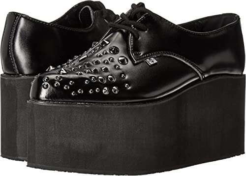 T.U.K BLACK LEATHER MIX STUD POINTED 3x STACK CREEPER