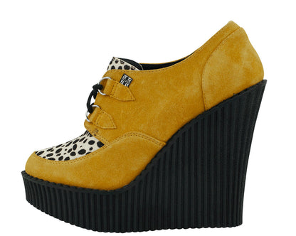 T.U.K MUSTARD SUEDE/WHITE LEO CREEPER WEDGE