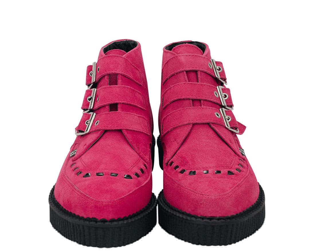 T.U.K PINK SUEDE BUCKLE POINTED CREEPER BOOT