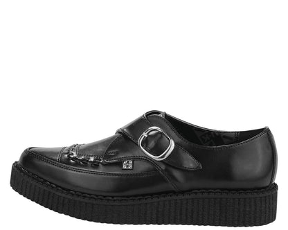 T.U.K BLACK LEATHER STRAP BUCKLE POINTED CREEPER