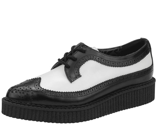 T.U.K BLACK/WHITE LEATHER BROGUE WINGTIP CREEPER