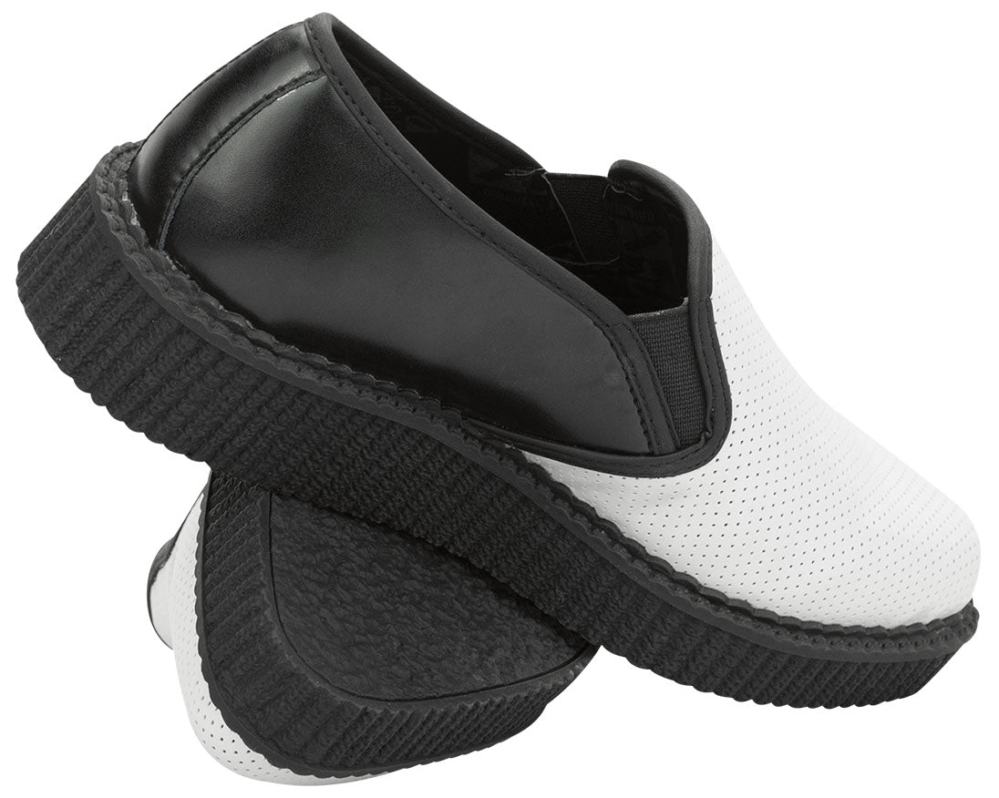 T.U.K WHITE/BLACK PERF POINTED SLIP ON CREEPER