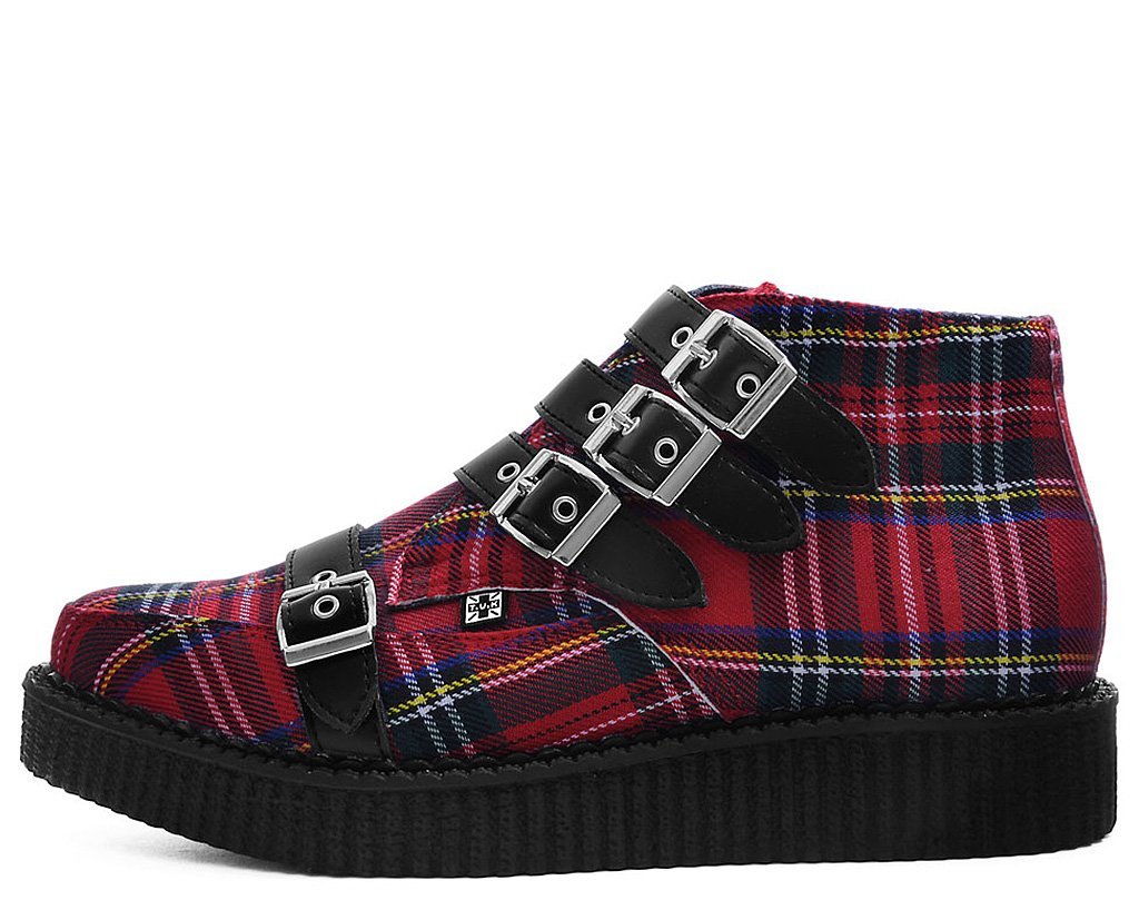 T.U.K RED PLAID 4 BUCKLE POINTED CREEPER BOOT