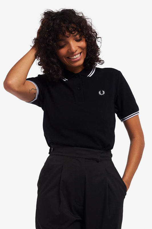 LADIES TWIN TIPPED FRED PERRY SHIRT (BLACK/WHITE)