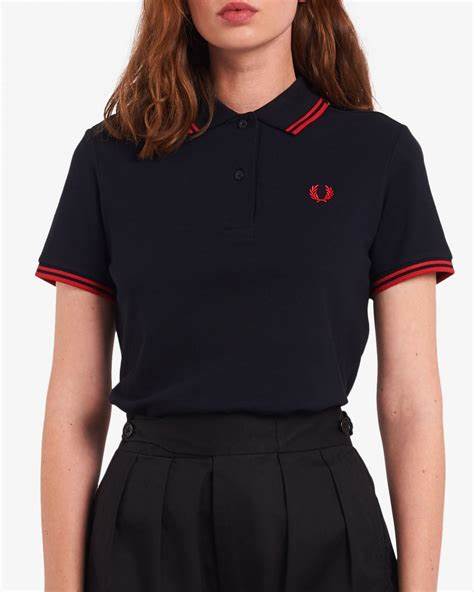 LADIES TWIN TIPPED FRED PERRY SHIRT (BLACK/RED)