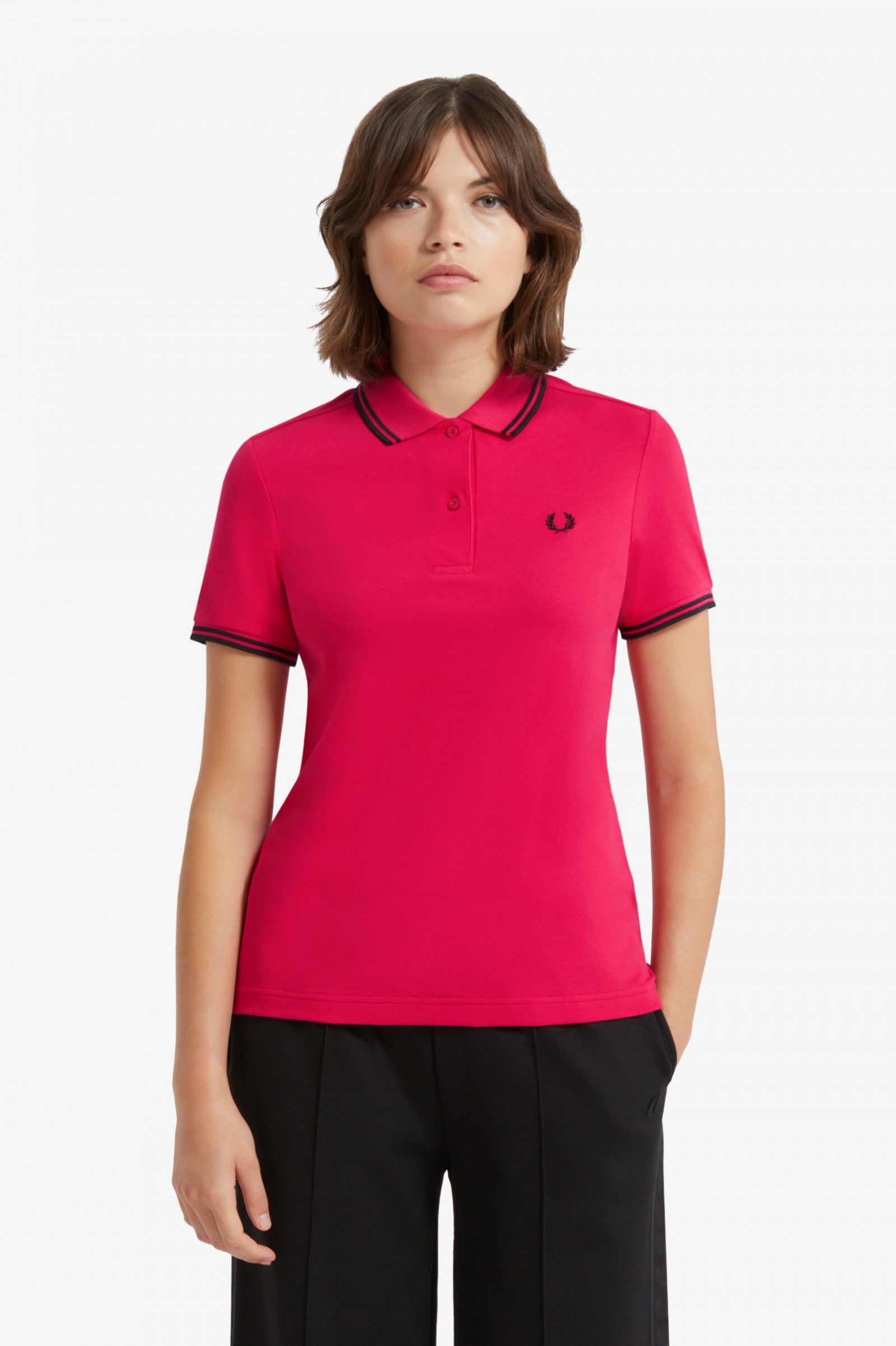 LADIES TWIN TIPPED FRED PERRY SHIRT (LOVE POTION/BLACK) – Posers