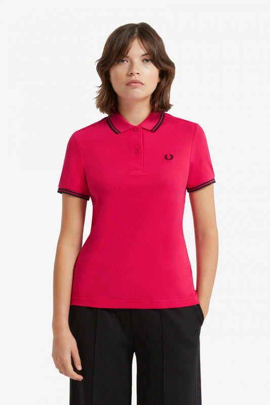 LADIES TWIN TIPPED FRED PERRY SHIRT (LOVE POTION/BLACK)
