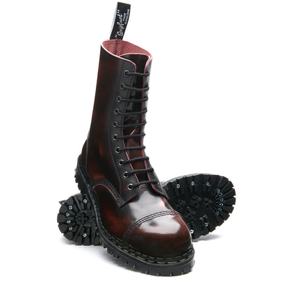 GRIPFAST Burgundy Rub Off 10 Eye Steel Toe Capped Derby Boot Posers Hollywood