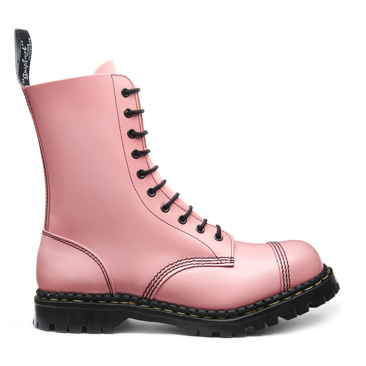 GRIPFAST Blush Pink Hi-Shine 10 Eye Steel Toe Capped Derby Boot